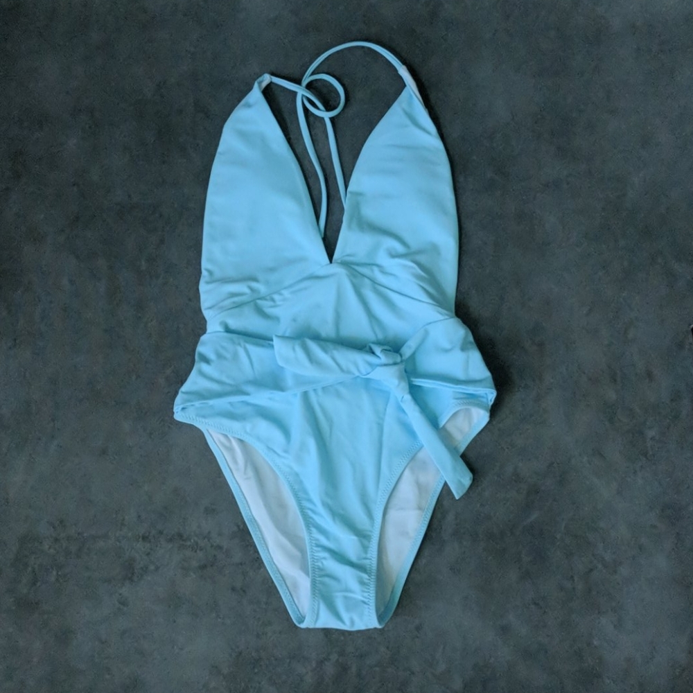 Bow Accent Open Back V-Neck One Piece